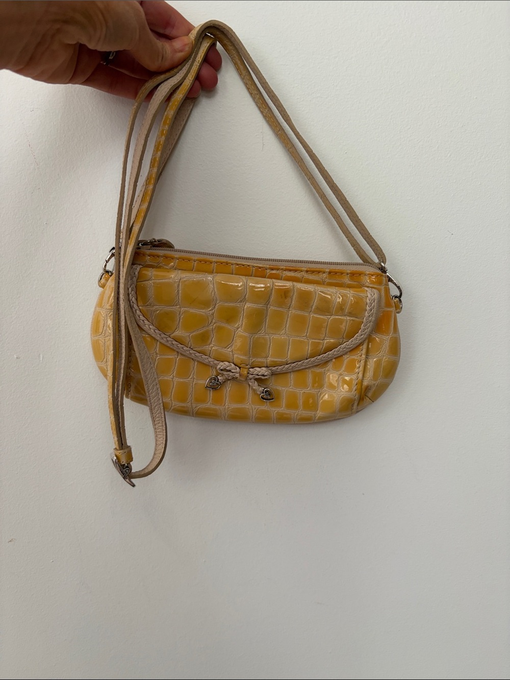 Vintage Yellow Croc-Embossed Shoulder Bag